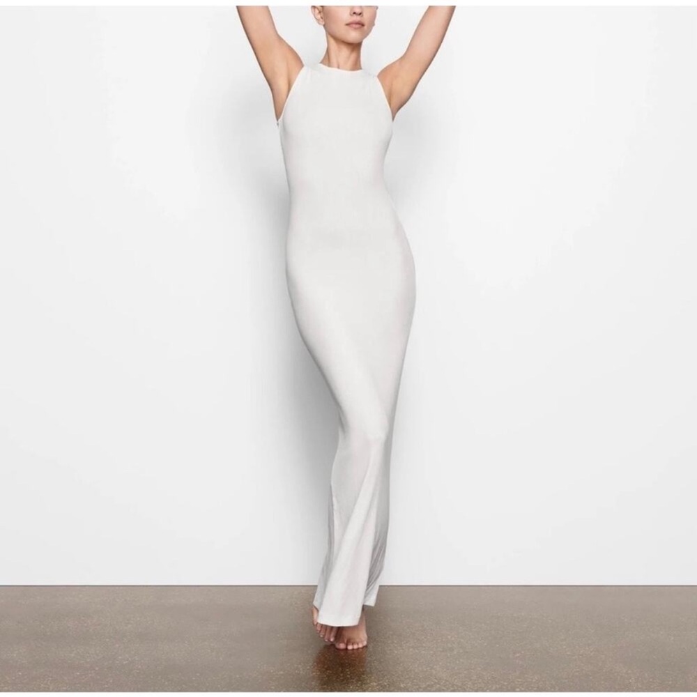 SKIMS Ribbed Soft Lounge Sleeveless Maxi White Dress